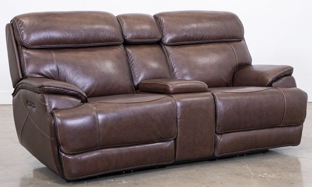 Man Wah Walnut Leather Power Reclining Console Loveseat | Miskelly ...