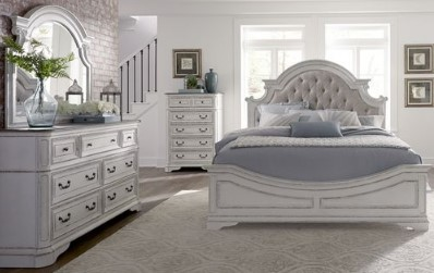 Liberty Magnolia Manor 4-Piece Antique White Queen Upholstered Bedroom Set
