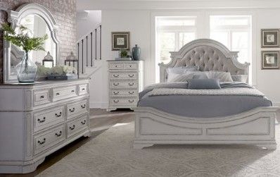 Liberty Magnolia Manor 4-Piece Antique White Queen Upholstered Bedroom Set-0
