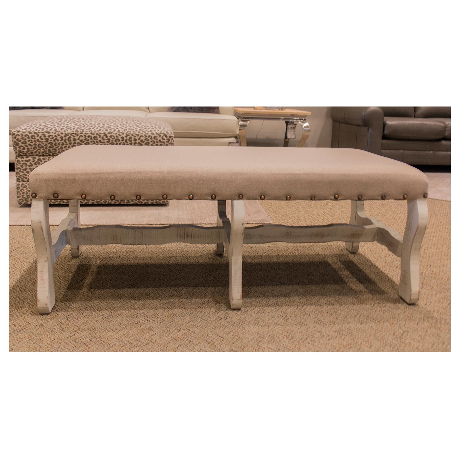 Vintage Furniture Linen Bench in Antiqued White