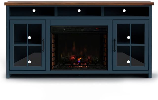 Legends Home Nantucket Blue Denim and Whiskey Fireplace Console