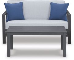 Signature Design by Ashley® Fynnegan 2-Piece Gray Outdoor Loveseat with Table Set