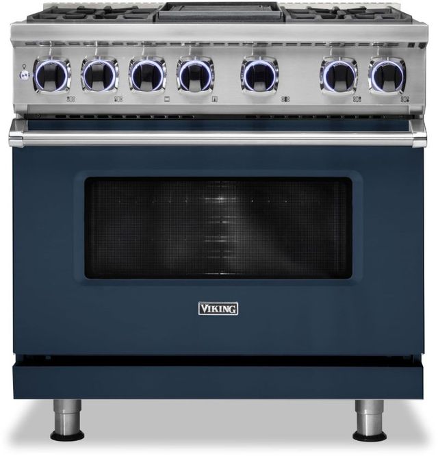 Viking® 7 Series 36" Slate Blue Pro Style Dual Fuel Natural Gas Range with 12" Reversible Griddle