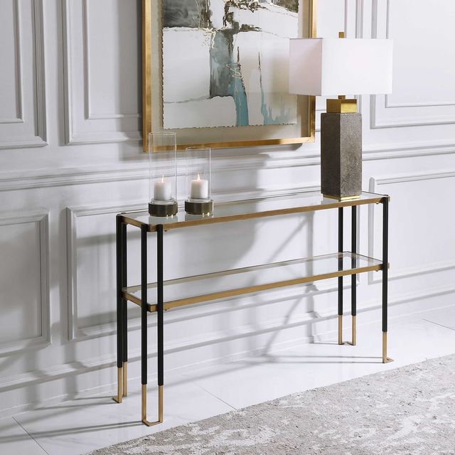 Uttermost® Kentmore Matte Black and Brushed Gold Console Table-4
