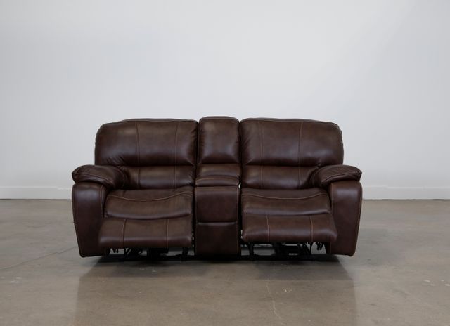 Man Wah Brown Leather Power Reclining Loveseat with Console-2