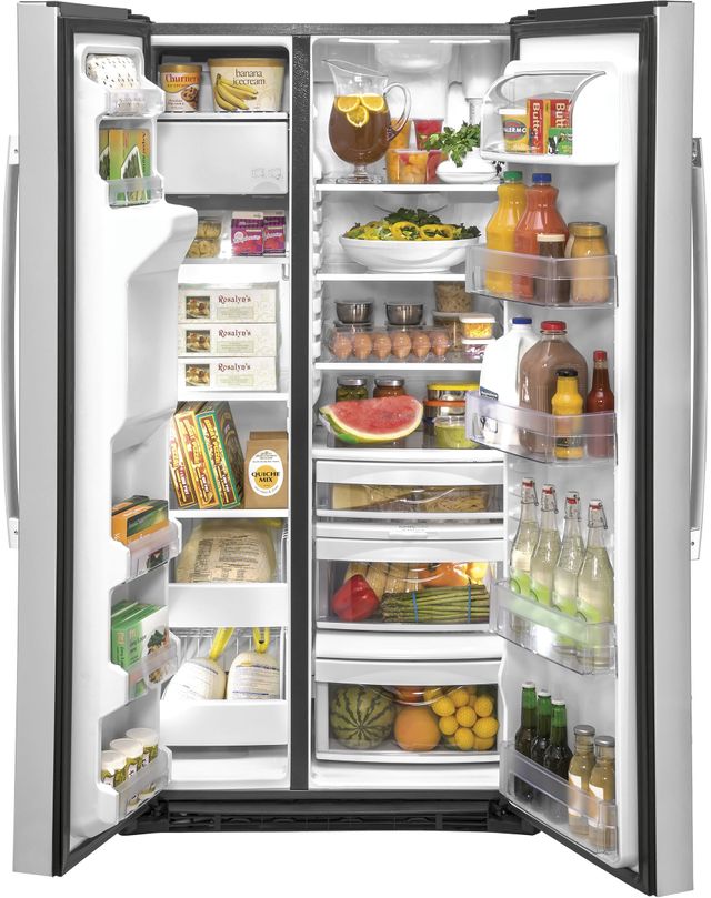 GE® 21.8 Cu. Ft. Stainless Steel Counter Depth Side-By-Side Refrigerator 2