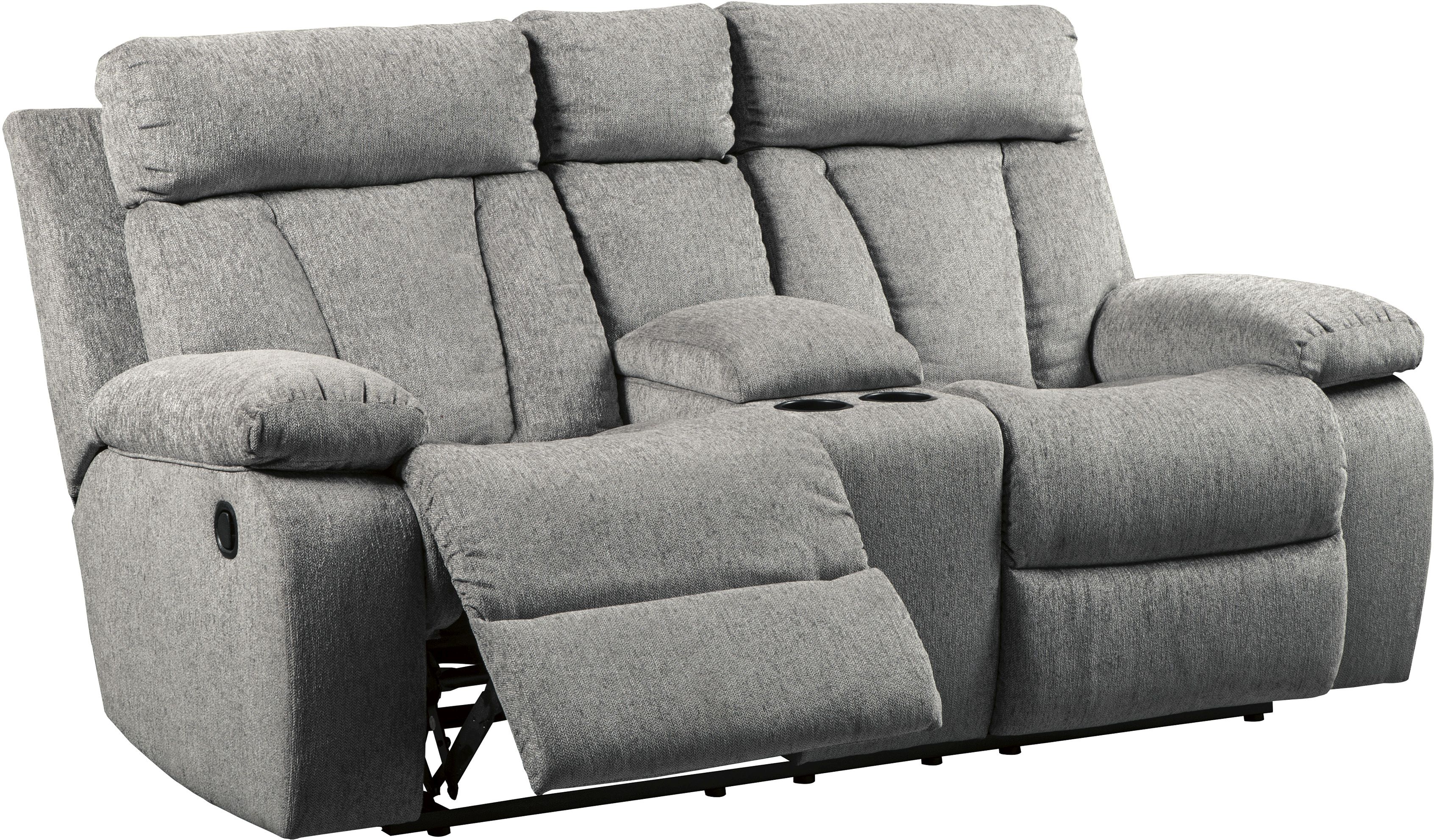Signature Design by Ashley® Mitchiner Fog Double Reclining Loveseat with Console