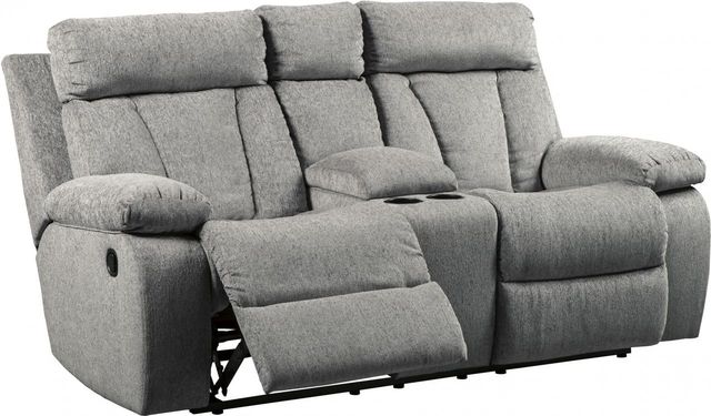 Signature Design by Ashley® Mitchiner Fog Double Reclining Loveseat with Console-0