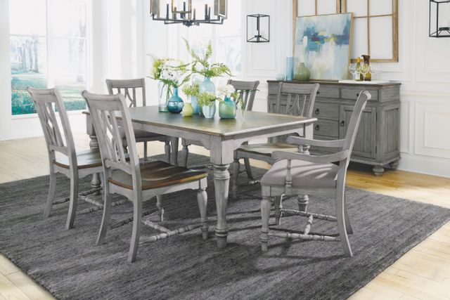 Flexsteel® Plymouth® Weathered Graywash Upholstered Arm Dining Chair 7