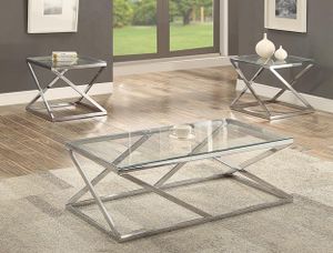 Crown Mark Chase 3-Piece Glass Top Cocktail Table with Silver Base
