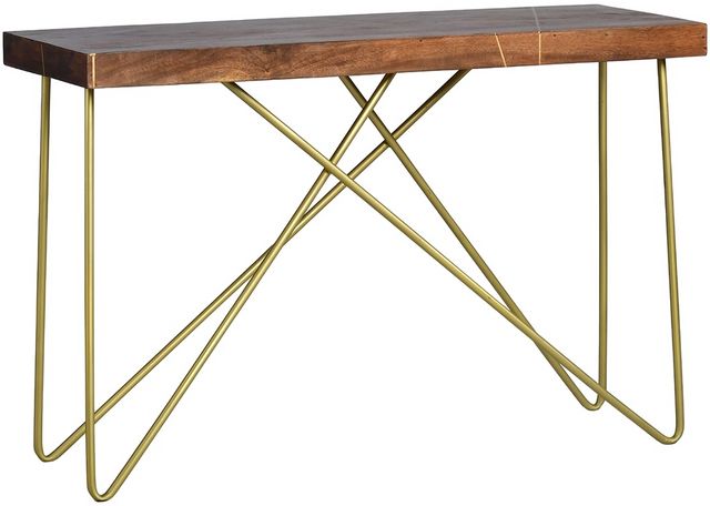Steve Silver Co. Walter Warm Pine Sofa Table with Brass Base