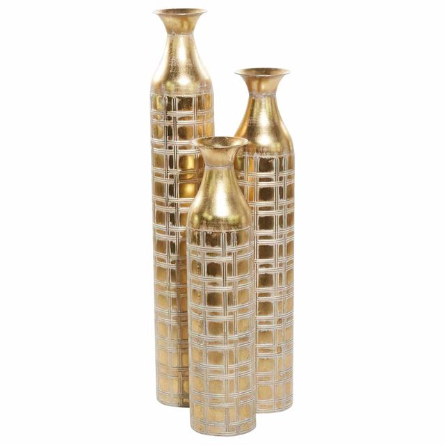 Uma Home Tall Etched Metal Vases - Set of 3-0