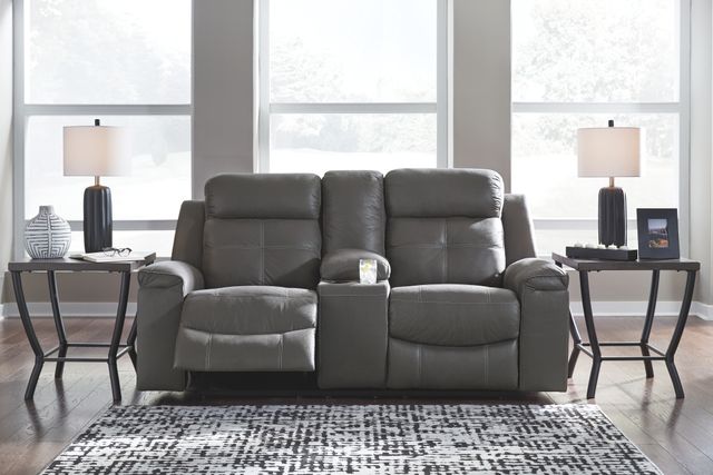 Signature Design by Ashley® Jesolo Dark Gray Double Reclining Loveseat with Console 4