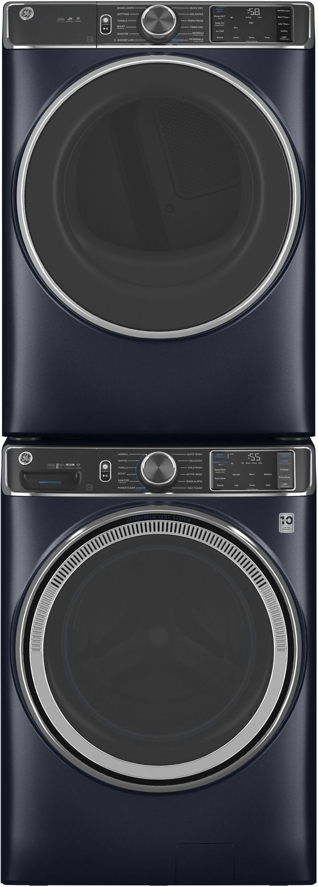 GE 850 Series Royal Sapphire Front Load Washer & Electric Dryer Package-1