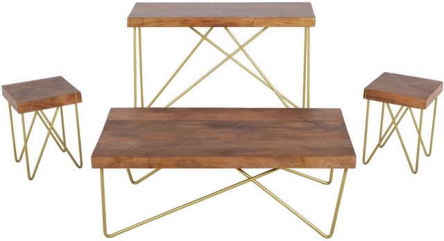 Steve Silver Co. Walter Warm Pine End Table with Brass Base-1