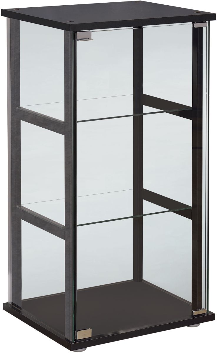 Coaster Cyclamen Black Clear 3 Shelf Glass Curio Cabinet Pearls