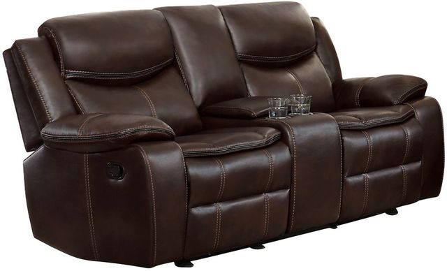 Homelegance® Bastrop Brown Double Reclining Glider Loveseat with Center Console
