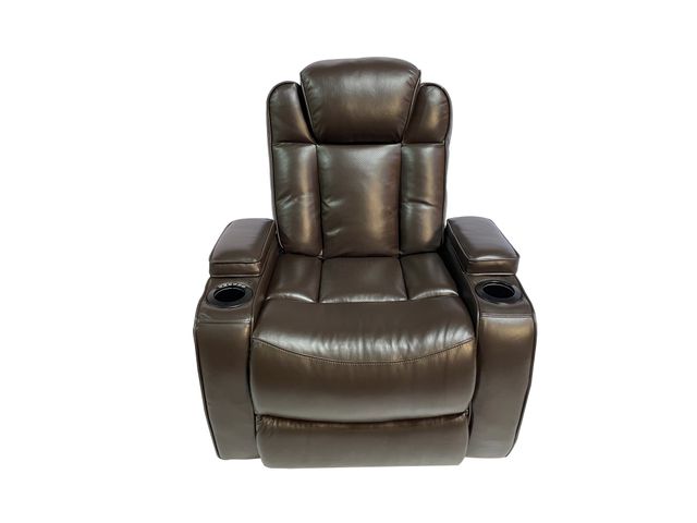 Armen Living Claude Dual Power Headrest and Lumbar Support Recliner Chair in Light Grey Genuine Leather