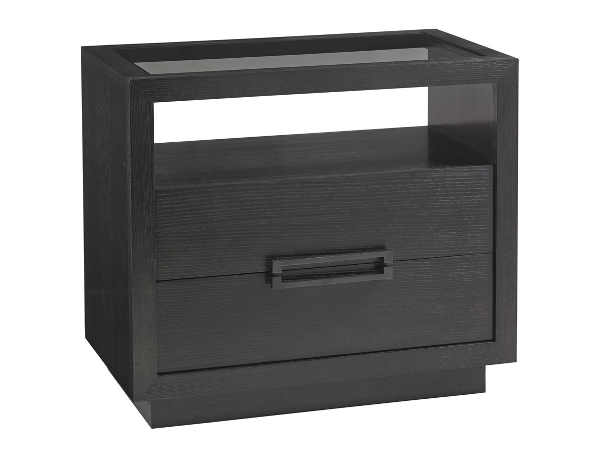 black nightstand with glass top