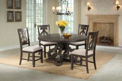 Elements Stone Round Pedestal Table & 4 Swirl Back Side Chairs