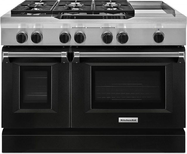 KitchenAid® 48" Imperial Black Commercial Style Free Standing Dual Fuel Range 0