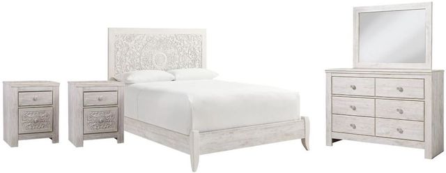Signature Design by Ashley® Paxberry 4-Piece Whitewash Queen Panel Bed Set