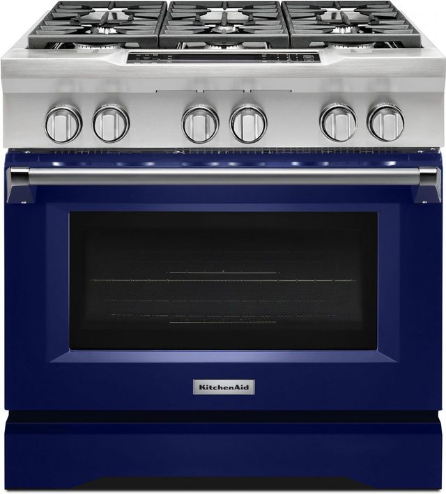 KitchenAid® 36" Cobalt Blue Commercial Style Free Standing Dual Fuel Range 0