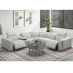 Baha White 6 Pc Leather Power Sectional