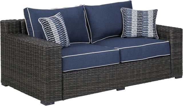 Signature Design by Ashley® Grasson Lane Brown/Blue Outdoor Loveseat with Cushion