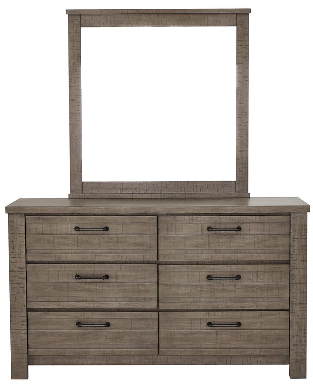 Samuel Lawrence Furniture Ruff Hewn Gray Queen Bed Plus Dresser, Mirror and Nightstand-3