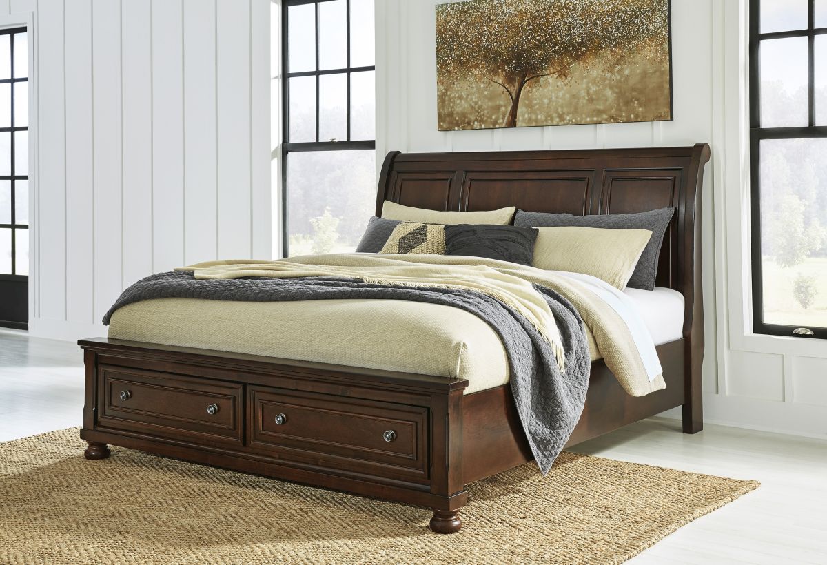 Millennium® By Ashley® Porter Rustic Brown Sleigh Storage Bed | Old ...