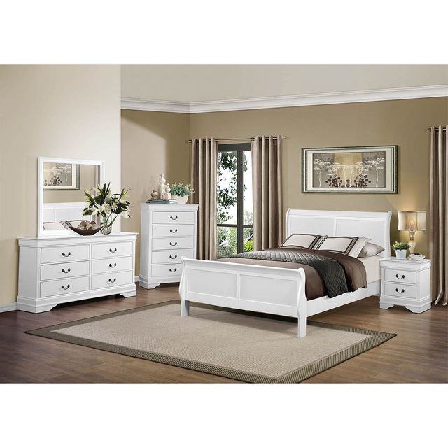 Homelegance Mayville White Queen Sleigh Bed, Dresser, Mirror & Nightstand-0