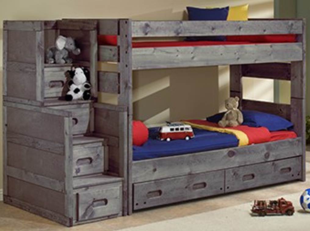 Trendwood Inc. Bunkhouse Wrangler Driftwood Twin/Twin Bunk Bed With ...