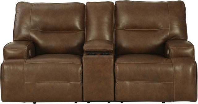 Signature Design by Ashley® Francesca Auburn Power Reclining Loveseat with Console 2
