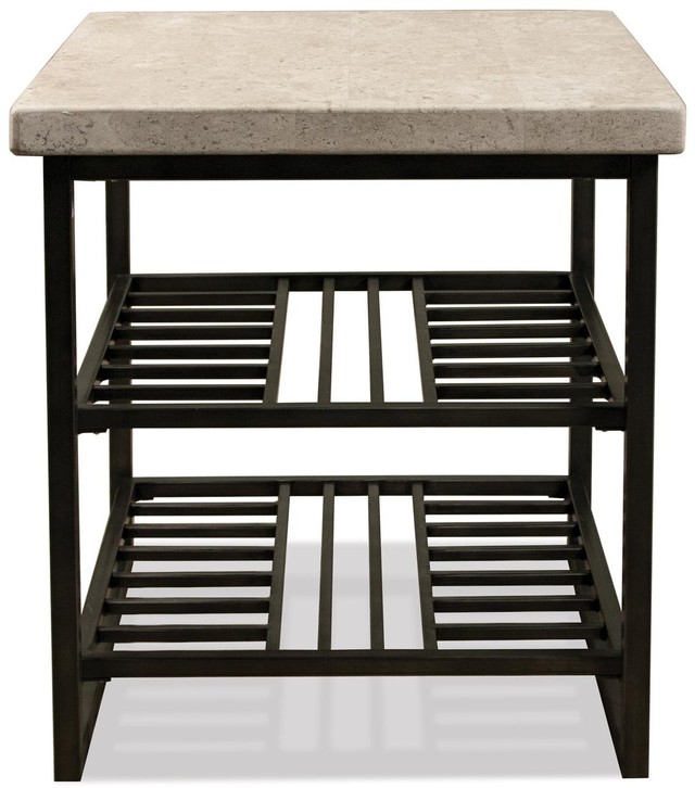 Riverside Furniture Capri Alabaster Travertine Stone Top Side Table with Black Base