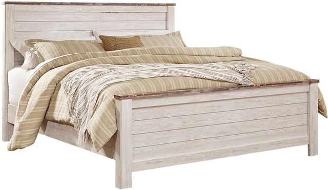 Signature Design by Ashley® Willowton 2-Piece Whitewash Queen Panel Bed Set-1