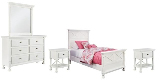 Signature Design by Ashley® Kaslyn 4-Piece White Twin Panel Bed Set 0