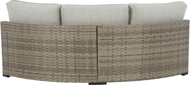 Signature Design by Ashley® Calworth Beige Outdoor Curved Loveseat-1