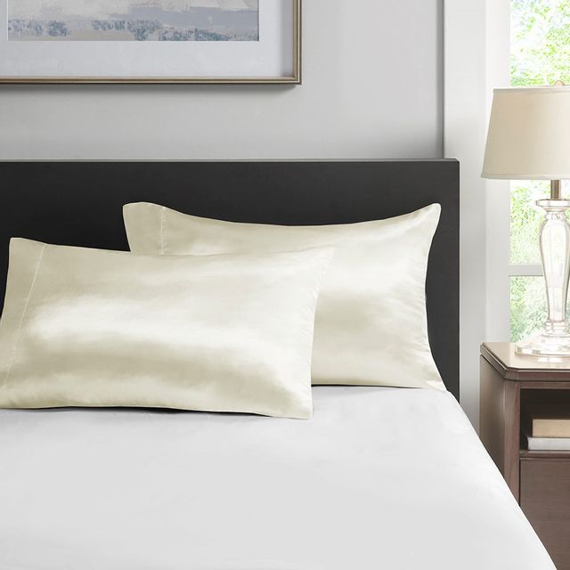 Olliix by Madison Park Essentials Satin 2 Piece Ivory King Pillowcases-0