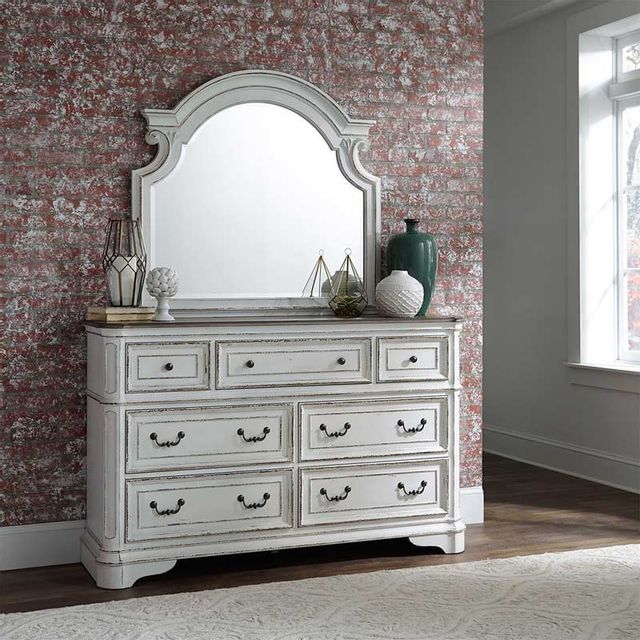Liberty Magnolia Manor King Upholstered Sleigh Bed, Dresser, Mirror & Nightstand-3