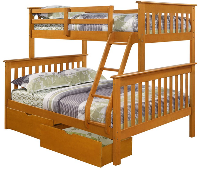 Donco Trading Company Honey Twin/Full Mission Bunk Bed With Dual Under Bed Drawers-0