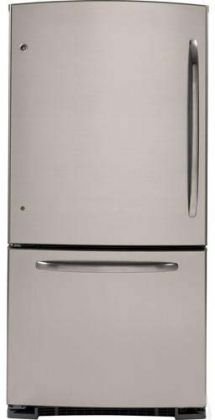 23.2 cu. ft. Bottom-Freezer Refrigerator with 3 Adjustable Glass Shelves, Upfront Electronic Controls, Gallon Door Bins, Ice Maker and BrightSpace Interior with GE Reveal Lighting: Right Hand Door Swing: CleanSteel
