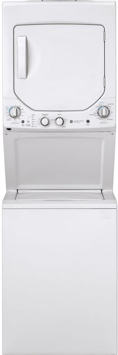 GE® Unitized Spacemaker® 2.3 Cu. Ft. Washer, 4.4 Cu. Ft. Dyer White On White Stack Laundry-GUD24ESSMWW