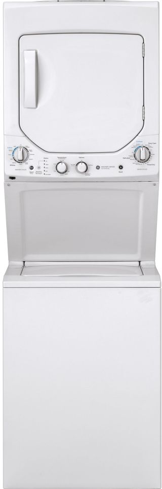 GE® Unitized Spacemaker® 2.3 Cu. Ft. Washer, 4.4 Cu. Ft. Dryer White On White Stack Laundry