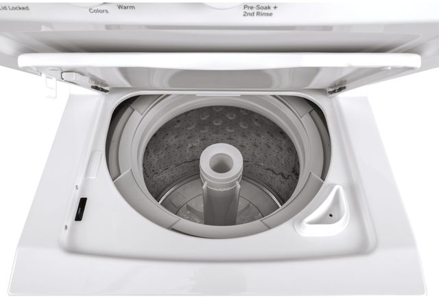 GE® Unitized Spacemaker® 2.3 Cu. Ft. Washer, 4.4 Cu. Ft. Dyer White On White Stack Laundry 1
