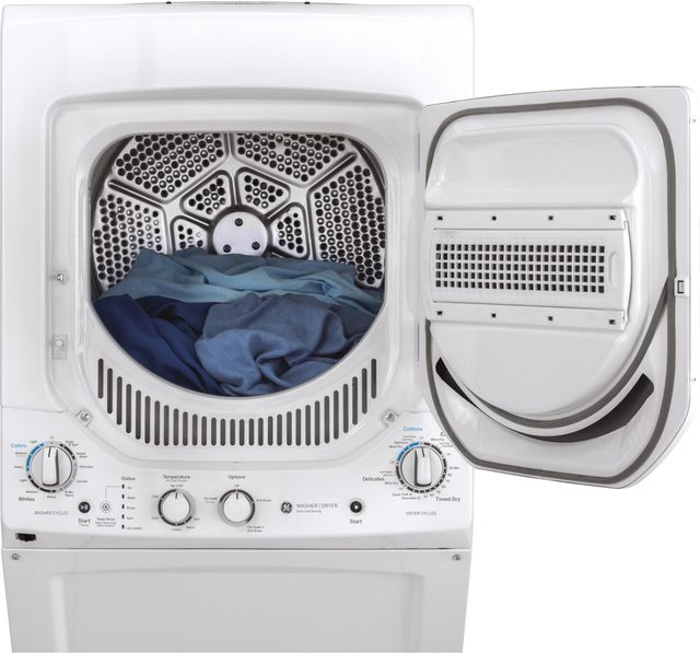 GE® Unitized Spacemaker® 2.3 Cu. Ft. Washer, 4.4 Cu. Ft. Dyer White On White Stack Laundry 3