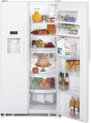 25.3 cu. ft. Side by Side Refrigerator with Adjustable Spill Proof Glass Shelves, Humidity-Controlled Crispers, External Ice/Water Dispenser and In-the-Door Can Rack: White