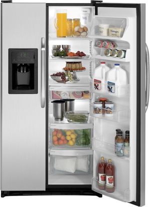 25.3 cu. ft. Side by Side Refrigerator with Adjustable Spill Proof Glass Shelves, Humidity-Controlled Crispers, External Ice/Water Dispenser and In-the-Door Can Rack: CleanSteel 0