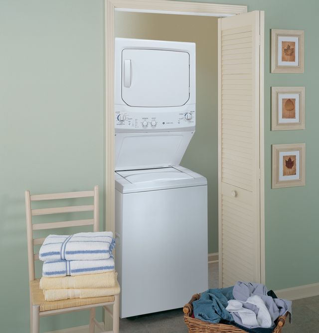 GE® Unitized Spacemaker® Gas Washer/Dryer Stack Laundry-White 5