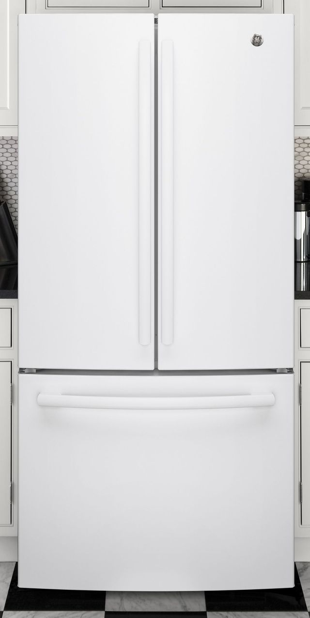 GE® 18.6 Cu. Ft. White Counter Depth French Door Refrigerator 3